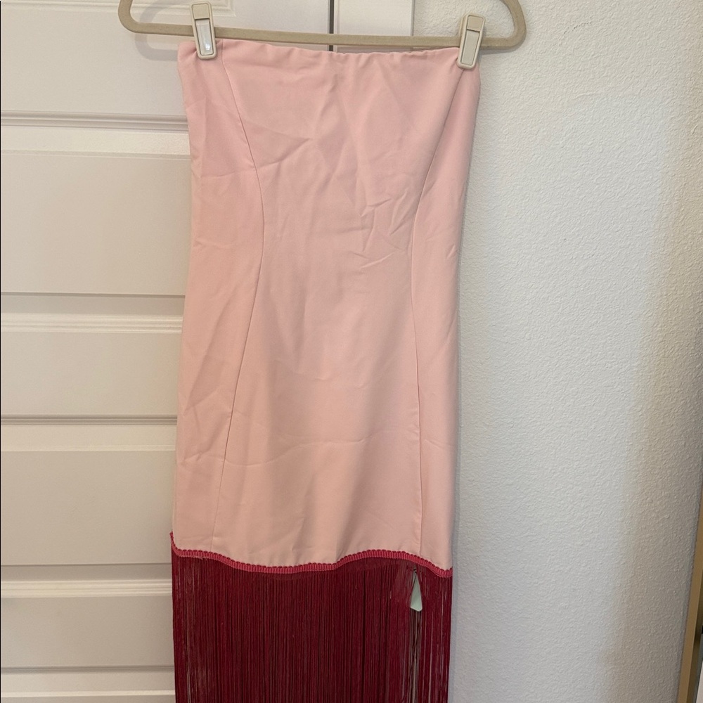 Pink Strapless Dress with Pink Fringe - Picture 3 of 5